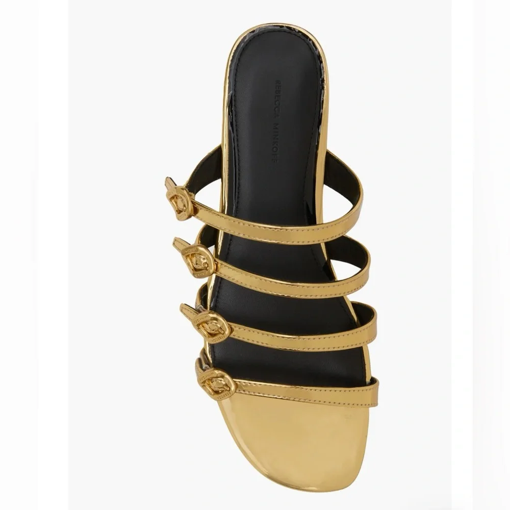 Rebecca Minkoff Gold Buckle Vegan Leather Women’s Sandals Size 7.5 NIB
